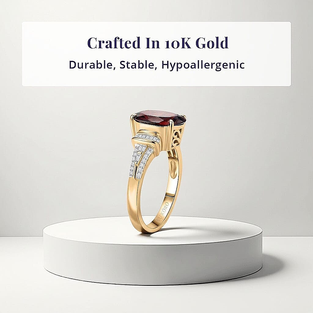Luxoro AAA Red Zircon and Diamond I2 5.85 ctw Sunset Royal Spark Ring in 10K Yellow Gold (Size  10.0)