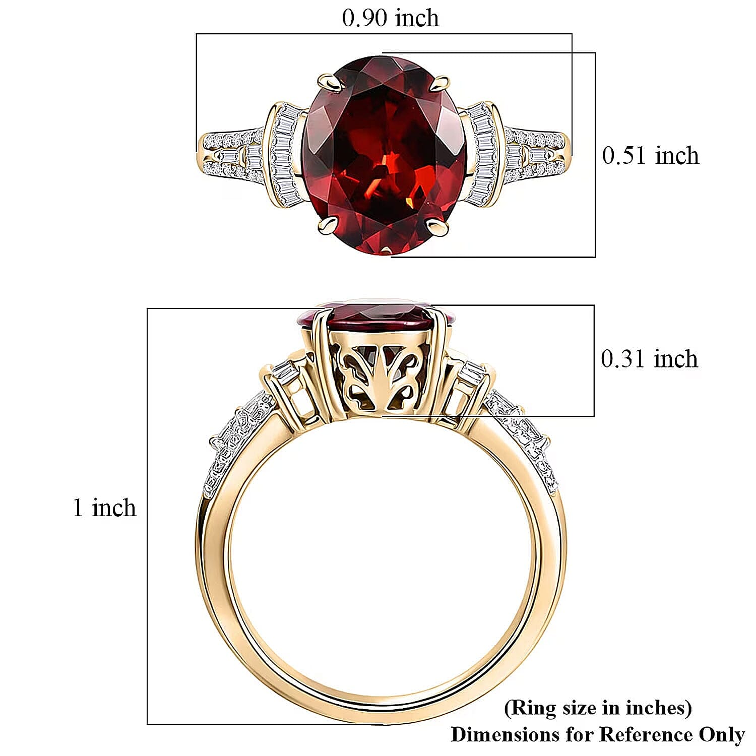 Luxoro AAA Red Zircon and Diamond I2 5.85 ctw Sunset Royal Spark Ring in 10K Yellow Gold (Size  10.0)