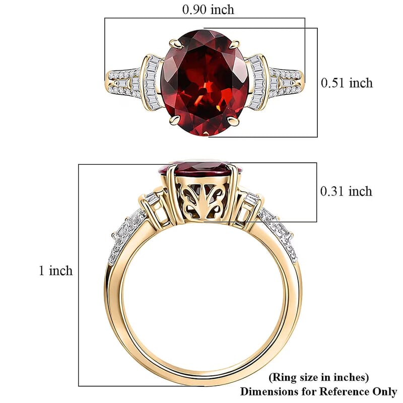 Luxoro AAA Red Zircon and Diamond I2 5.85 ctw Sunset Royal Spark Ring in 10K Yellow Gold (Size  10.0)