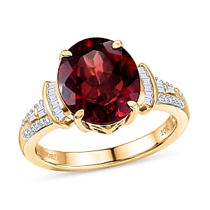 Luxoro AAA Red Zircon and Diamond I2 5.85 ctw Sunset Royal Spark Ring in 10K Yellow Gold (Size 7.0)