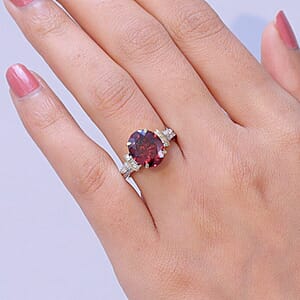 Luxoro AAA Red Zircon and Diamond I2 5.85 ctw Sunset Royal Spark Ring in 10K Yellow Gold (Size 7.0)
