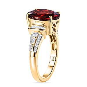 Luxoro AAA Red Zircon and Diamond I2 5.85 ctw Sunset Royal Spark Ring in 10K Yellow Gold (Size 7.0)