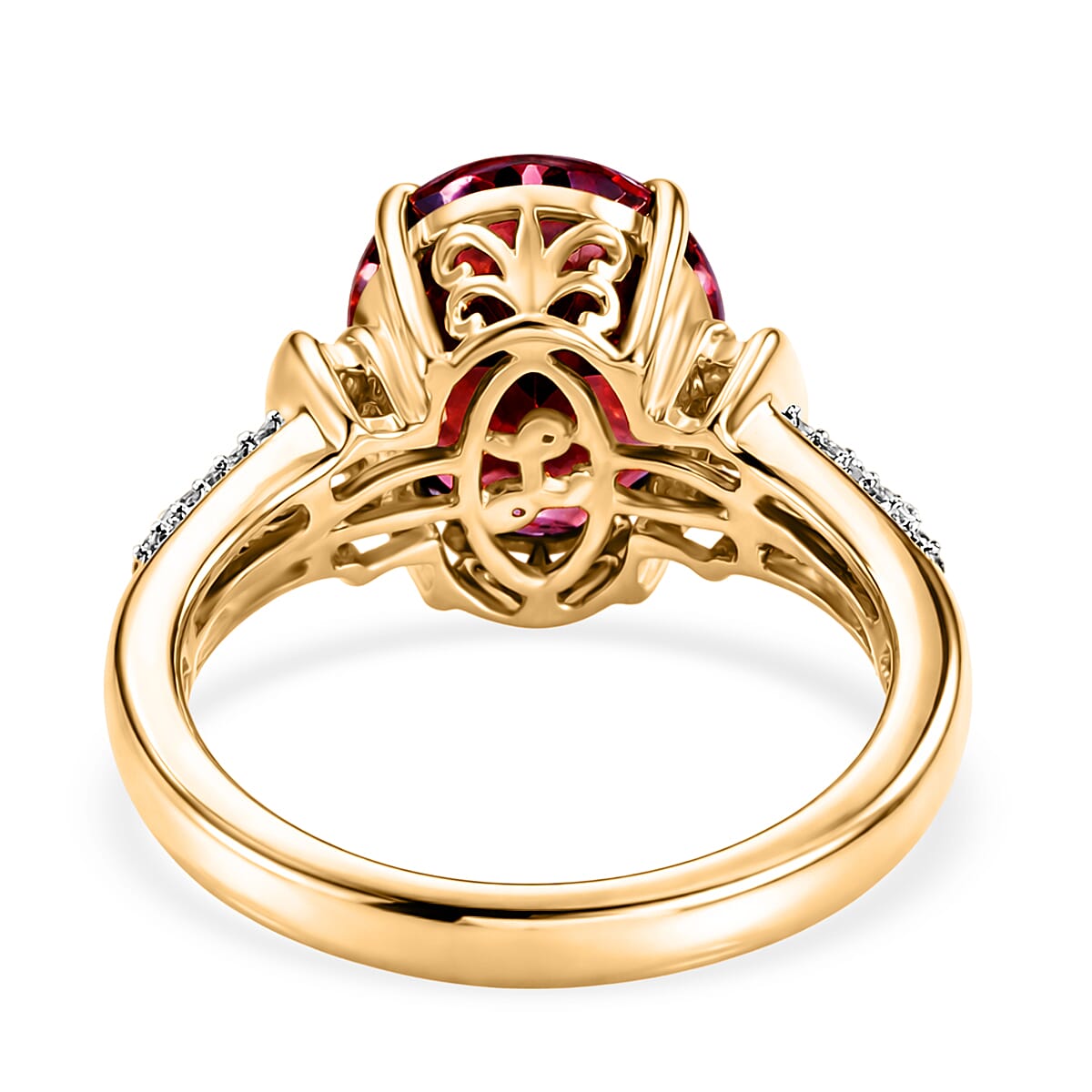 Luxoro AAA Red Zircon and Diamond I2 5.85 ctw Ring in 10K Yellow Gold image number 4