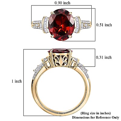 Luxoro AAA Red Zircon and Diamond I2 5.85 ctw Sunset Royal Spark Ring in 10K Yellow Gold (Size 7.0)
