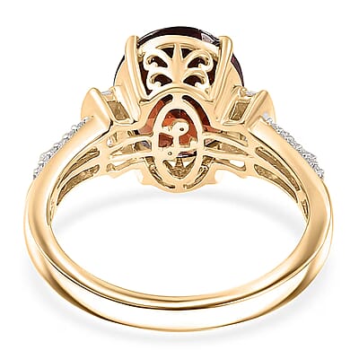 Luxoro AAA Red Zircon and Diamond I2 5.85 ctw Sunset Royal Spark Ring in 10K Yellow Gold (Size 7.0)