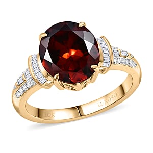 Luxoro AAA Red Zircon and Diamond I2 5.85 ctw Sunset Royal Spark Ring in 10K Yellow Gold (Size 8.0)
