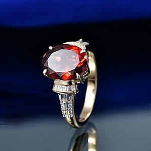 Luxoro AAA Red Zircon and Diamond I2 5.85 ctw Sunset Royal Spark Ring in 10K Yellow Gold (Size 8.0)