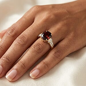 Luxoro AAA Red Zircon and Diamond I2 5.85 ctw Sunset Royal Spark Ring in 10K Yellow Gold (Size 8.0)