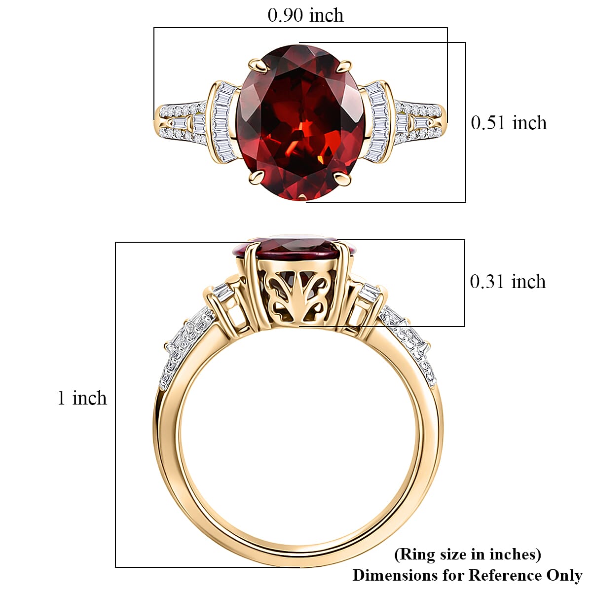 Luxoro AAA Red Zircon and Diamond I2 5.85 ctw Sunset Royal Spark Ring in 10K Yellow Gold (Size 8.0) image number 5