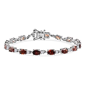 D'Joy AAA Red Zircon and White Zircon 12.25 ctw Sky Blue Sparkle Bracelet in Rhodium Over Sterling Silver (6.50 In) (Del. in 8-10 Days)