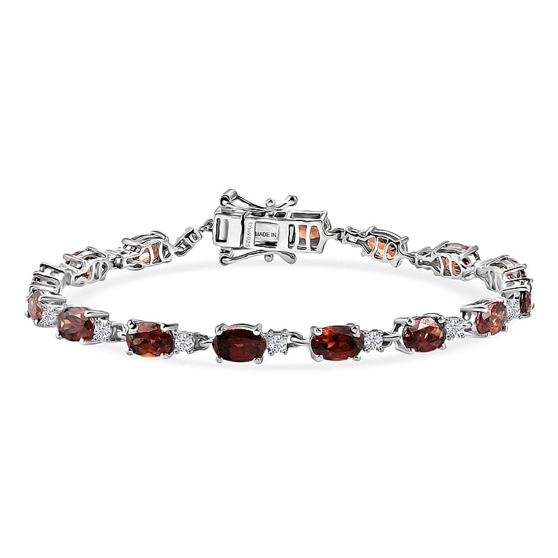 D'Joy AAA Red Zircon and White Zircon 12.25 ctw Sky Blue Sparkle Bracelet in Rhodium Over Sterling Silver (6.50 In)