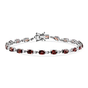 D'Joy AAA Red Zircon and White Zircon 15.25 ctw Sky Blue Sparkle Bracelet in Rhodium Over Sterling Silver (8.00 In) (Del. in 8-10 Days)