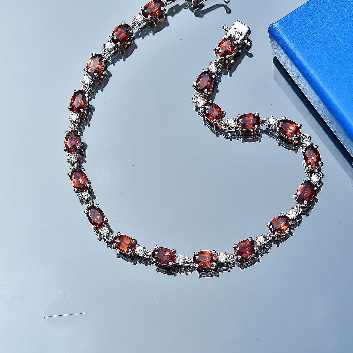 D'Joy AAA Red Zircon and White Zircon 15.25 ctw Sky Blue Sparkle Bracelet in Rhodium Over Sterling Silver (8.00 In) (Del. in 8-10 Days) image number 1