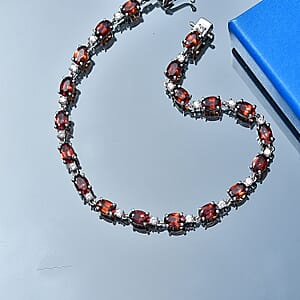 D'Joy AAA Red Zircon and White Zircon 15.25 ctw Sky Blue Sparkle Bracelet in Rhodium Over Sterling Silver (8.00 In) (Del. in 8-10 Days)