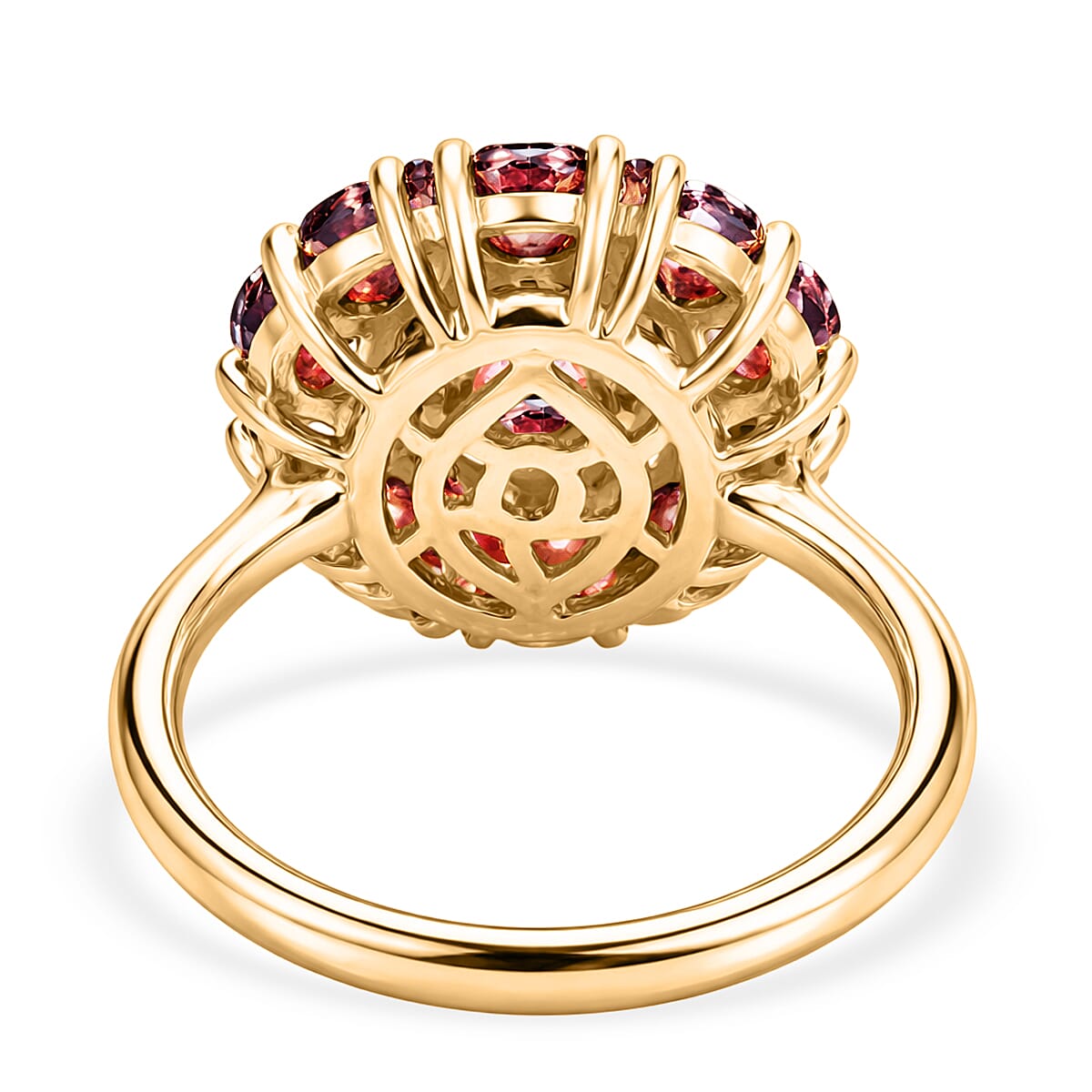 D'Joy AAA Red Zircon and White Zircon 4.90 ctw Royal Ruby Bloom Ring in 18K Vermeil Yellow Gold Over Sterling Silver (Size 10.0) (Del. in 8-10 Days) image number 4