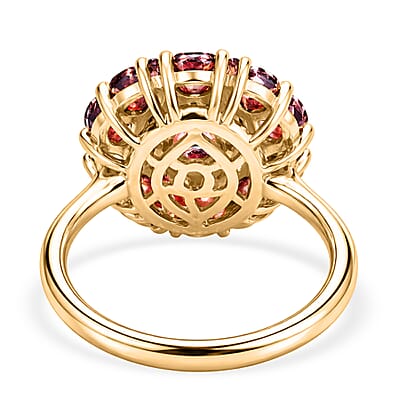 D'Joy AAA Red Zircon and White Zircon 4.90 ctw Royal Ruby Bloom Ring in 18K Vermeil Yellow Gold Over Sterling Silver (Size 10.0)