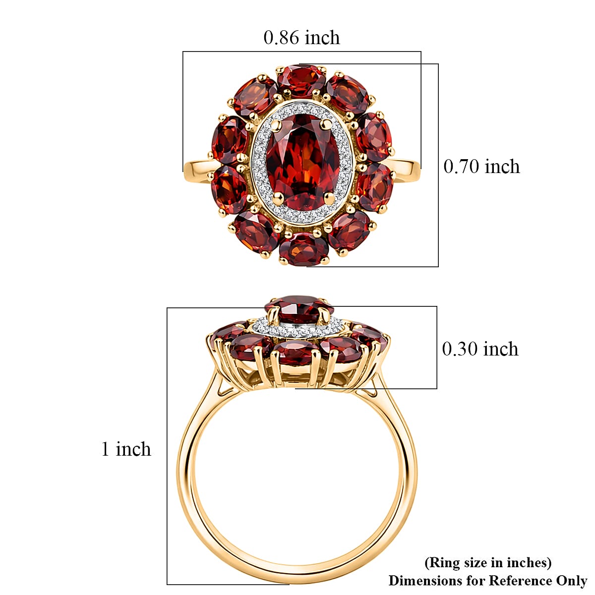 D'Joy AAA Red Zircon and White Zircon 4.90 ctw Royal Ruby Bloom Ring in 18K Vermeil Yellow Gold Over Sterling Silver (Size 10.0)