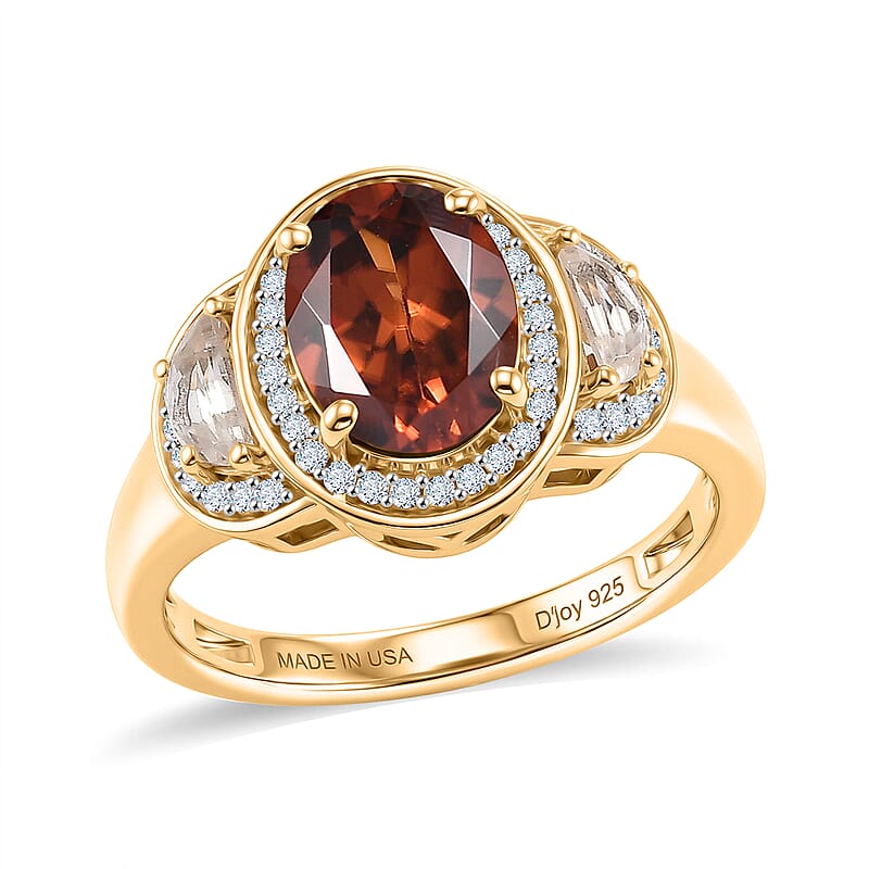 D'Joy AAA Red Zircon and White Zircon 3.35 ctw Royal Ruby Oval Ring in 18K Vermeil Yellow Gold Over Sterling Silver (Size 10.0)