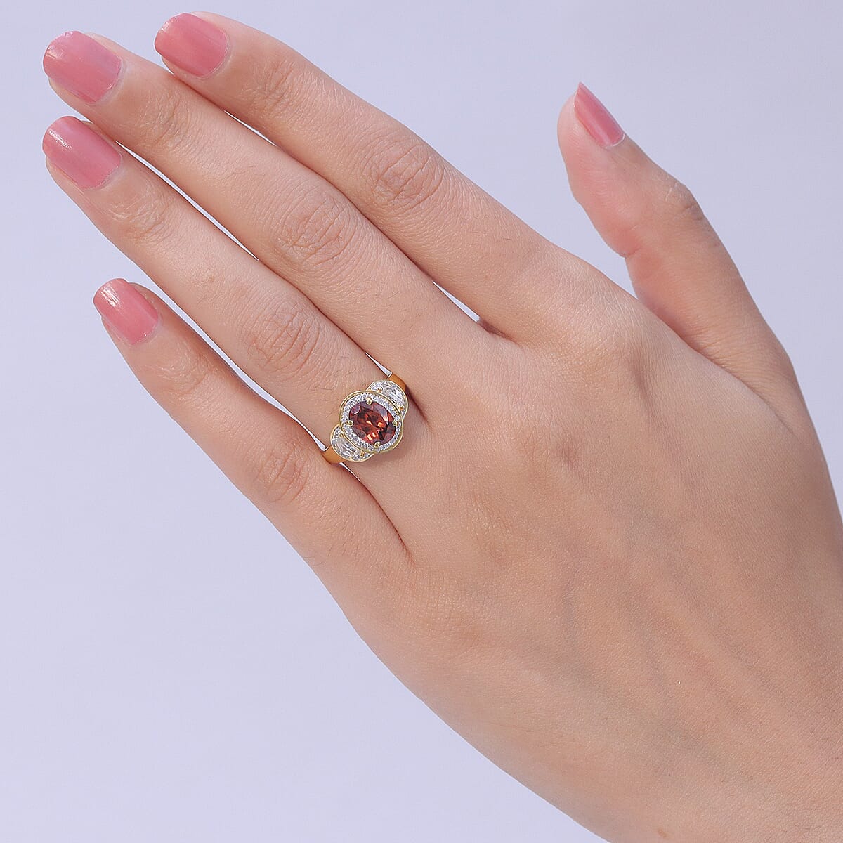 D'Joy AAA Red Zircon and White Zircon 3.35 ctw Royal Ruby Oval Ring in 18K Vermeil Yellow Gold Over Sterling Silver (Size 10.0) image number 2