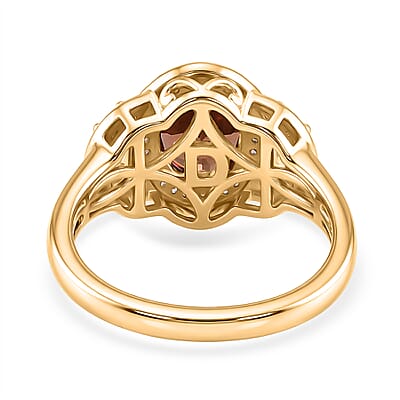 D'Joy AAA Red Zircon and White Zircon 3.35 ctw Royal Ruby Oval Ring in 18K Vermeil Yellow Gold Over Sterling Silver (Size 10.0)