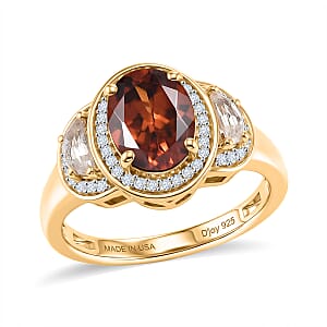 D'Joy AAA Red Zircon and White Zircon 3.35 ctw Royal Ruby Oval Ring in 18K Vermeil Yellow Gold Over Sterling Silver (Size 6.0)