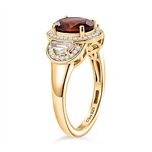 D'Joy AAA Red Zircon and White Zircon 3.35 ctw Ring in 18K Vermeil Yellow Gold Over Sterling Silver (Size 7.0)