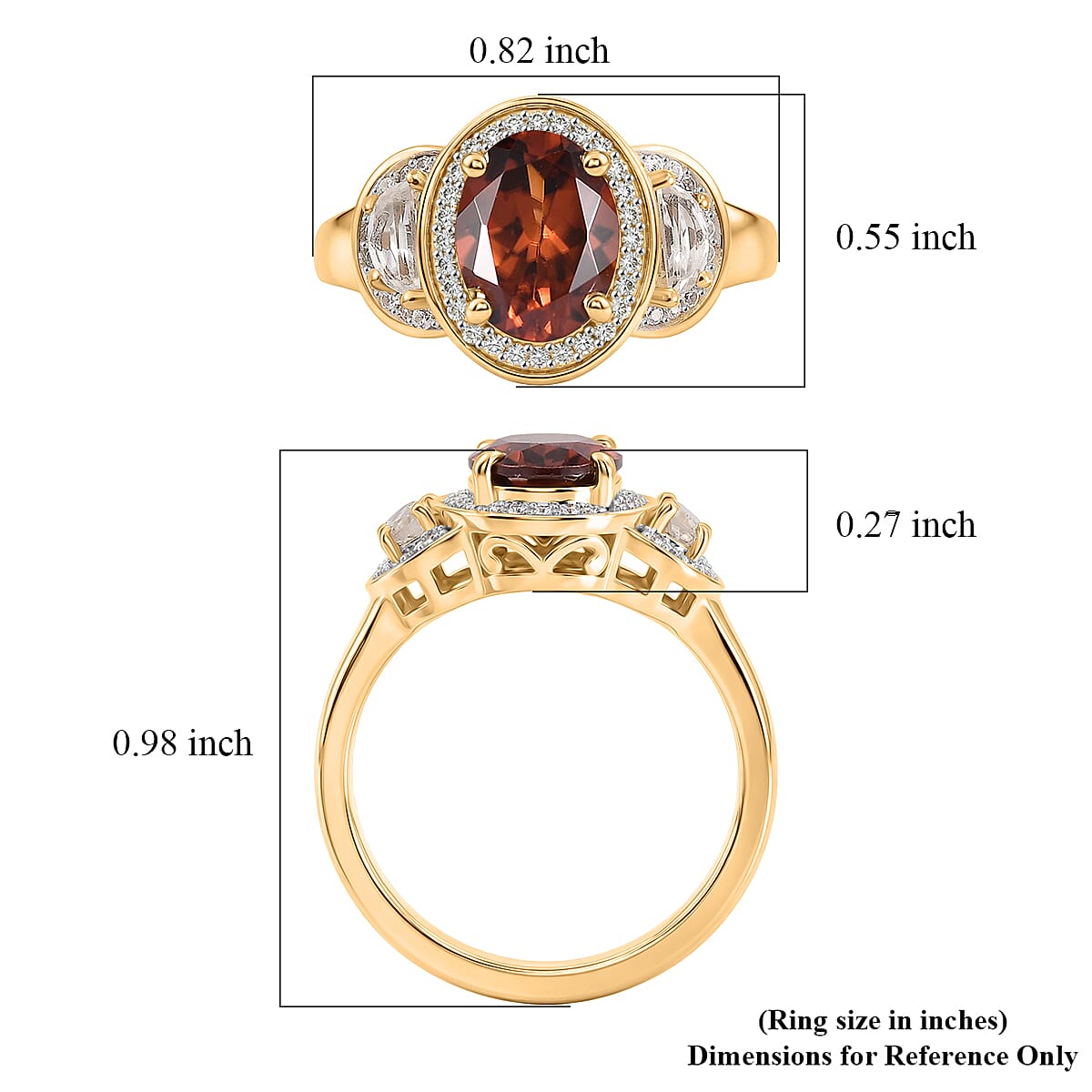 D'Joy AAA Red Zircon and White Zircon 3.35 ctw Ring in 18K Vermeil Yellow Gold Over Sterling Silver (Size 7.0) image number 5