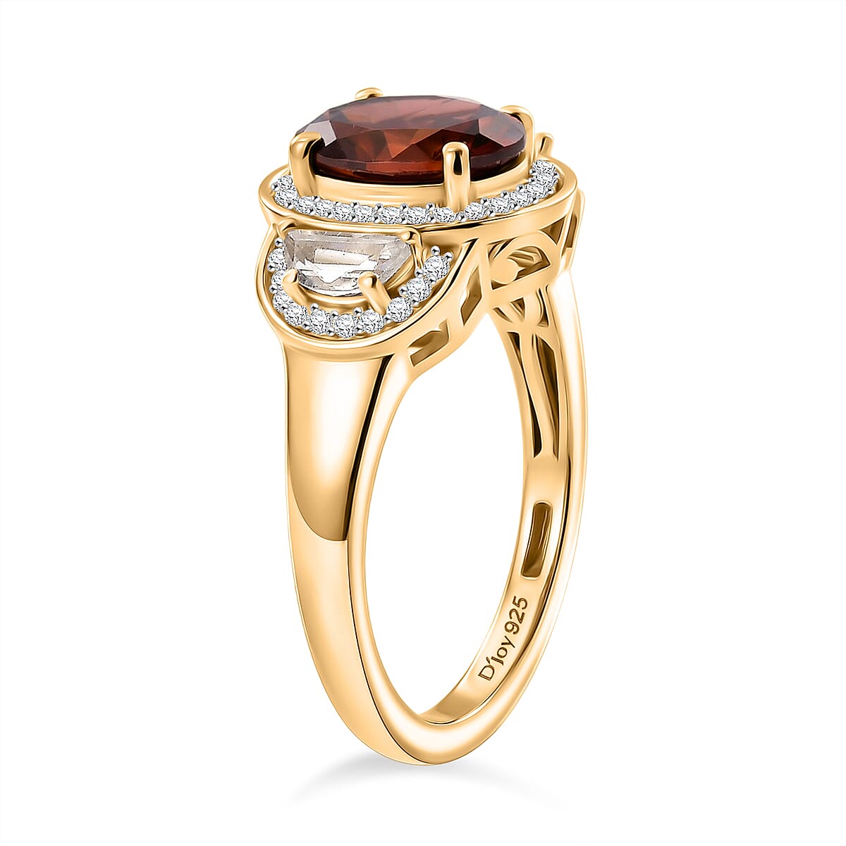 D'Joy AAA Red Zircon and White Zircon 3.35 ctw Royal Ruby Oval Ring in 18K Vermeil Yellow Gold Over Sterling Silver (Size 9.0) image number 3