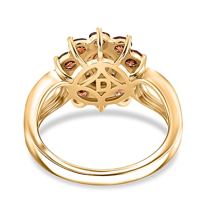 D'Joy AAA Red Zircon and White Zircon 2.25 ctw Red Flower Halo Ring in 18K Vermeil Yellow Gold Over Sterling Silver (Size 10.0)