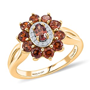 D'Joy AAA Red Zircon and White Zircon 2.25 ctw Red Flower Halo Ring in 18K Vermeil Yellow Gold Over Sterling Silver (Size 6.0)
