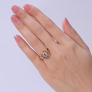 D'Joy AAA Red Zircon and White Zircon 2.25 ctw Red Flower Halo Ring in 18K Vermeil Yellow Gold Over Sterling Silver (Size 9.0)