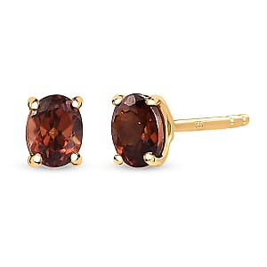 D'Joy AAA Red Zircon 1.10 ctw Stud Earrings in 18K Vermeil Yellow Gold Over Sterling Silver