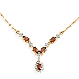 D'Joy AAA Red Zircon and White Zircon 2.30 ctw Neckalce in 18K Vermeil Yellow Gold Over Sterling Silver 18-20 Inches
