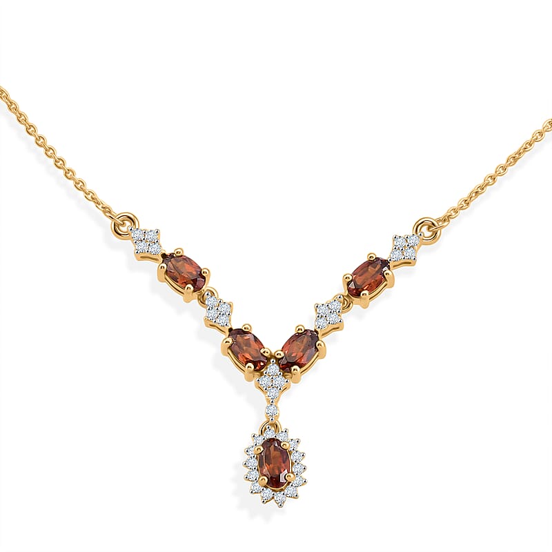 D'Joy AAA Red Zircon and White Zircon 2.30 ctw Imperial Red Flower Necklace in 18K Vermeil Yellow Gold Over Sterling Silver 18-20 Inches