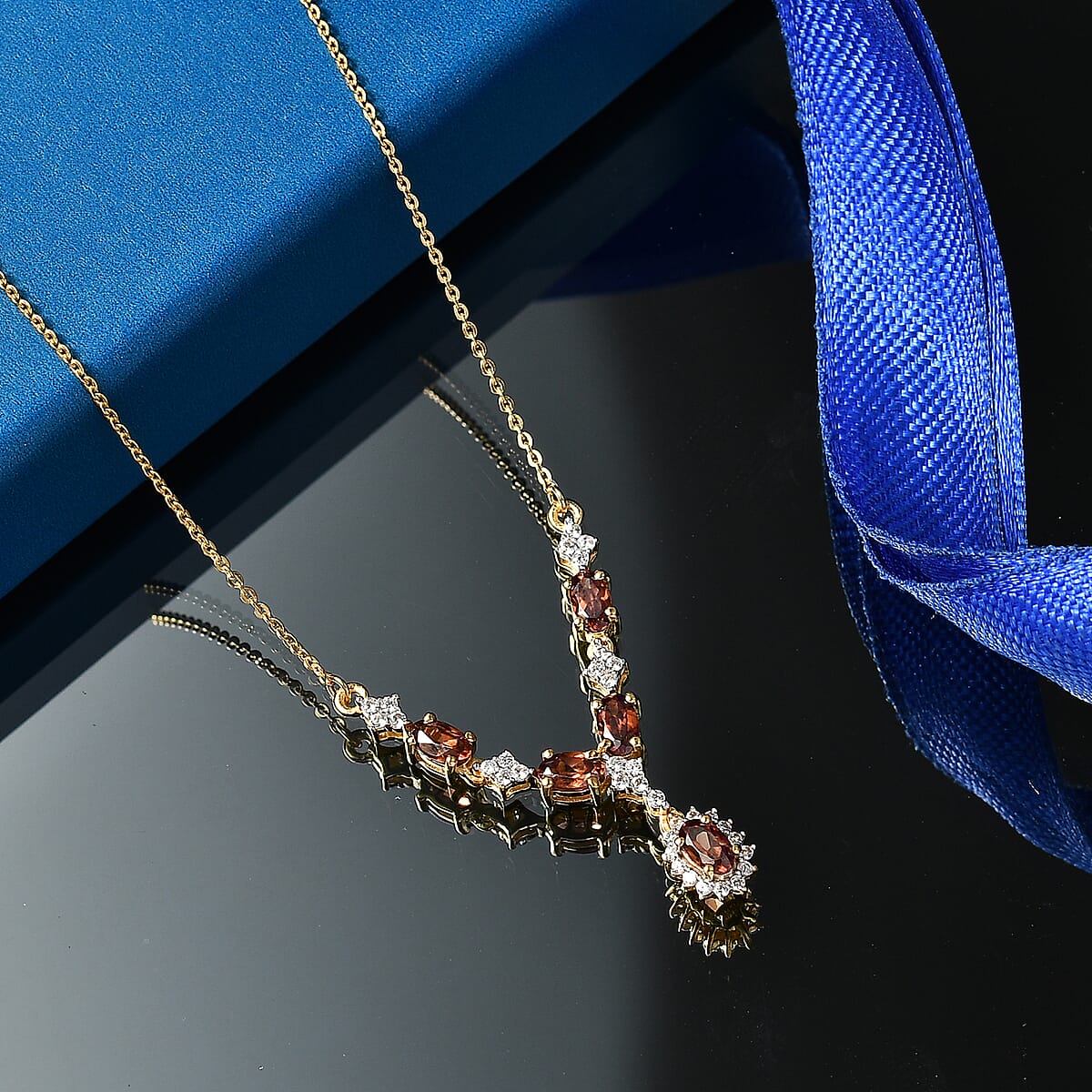 D'Joy AAA Red Zircon and White Zircon 2.30 ctw Neckalce in 18K Vermeil Yellow Gold Over Sterling Silver 18-20 Inches image number 1