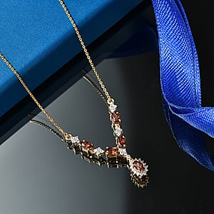 D'Joy AAA Red Zircon and White Zircon 2.30 ctw Neckalce in 18K Vermeil Yellow Gold Over Sterling Silver 18-20 Inches