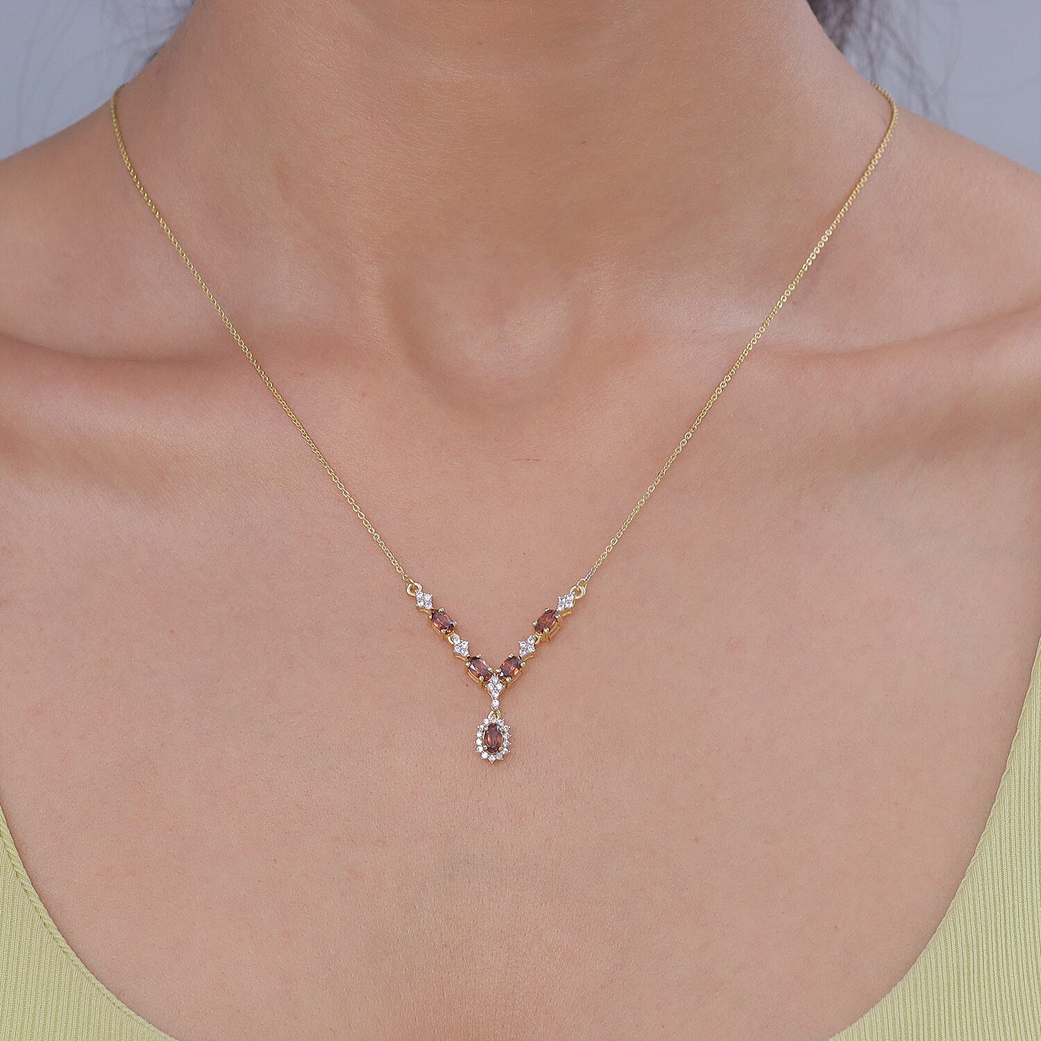 D'Joy AAA Red Zircon and White Zircon 2.30 ctw Imperial Red Flower Neckalce in 18K Vermeil Yellow Gold Over Sterling Silver 18-20 Inches