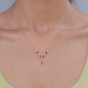 D'Joy AAA Red Zircon and White Zircon 2.30 ctw Neckalce in 18K Vermeil Yellow Gold Over Sterling Silver 18-20 Inches