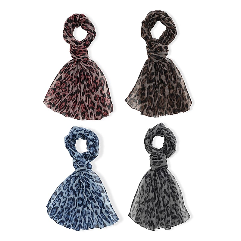 La Marey Multi Color Leopard Print Set of 4 Scarfs