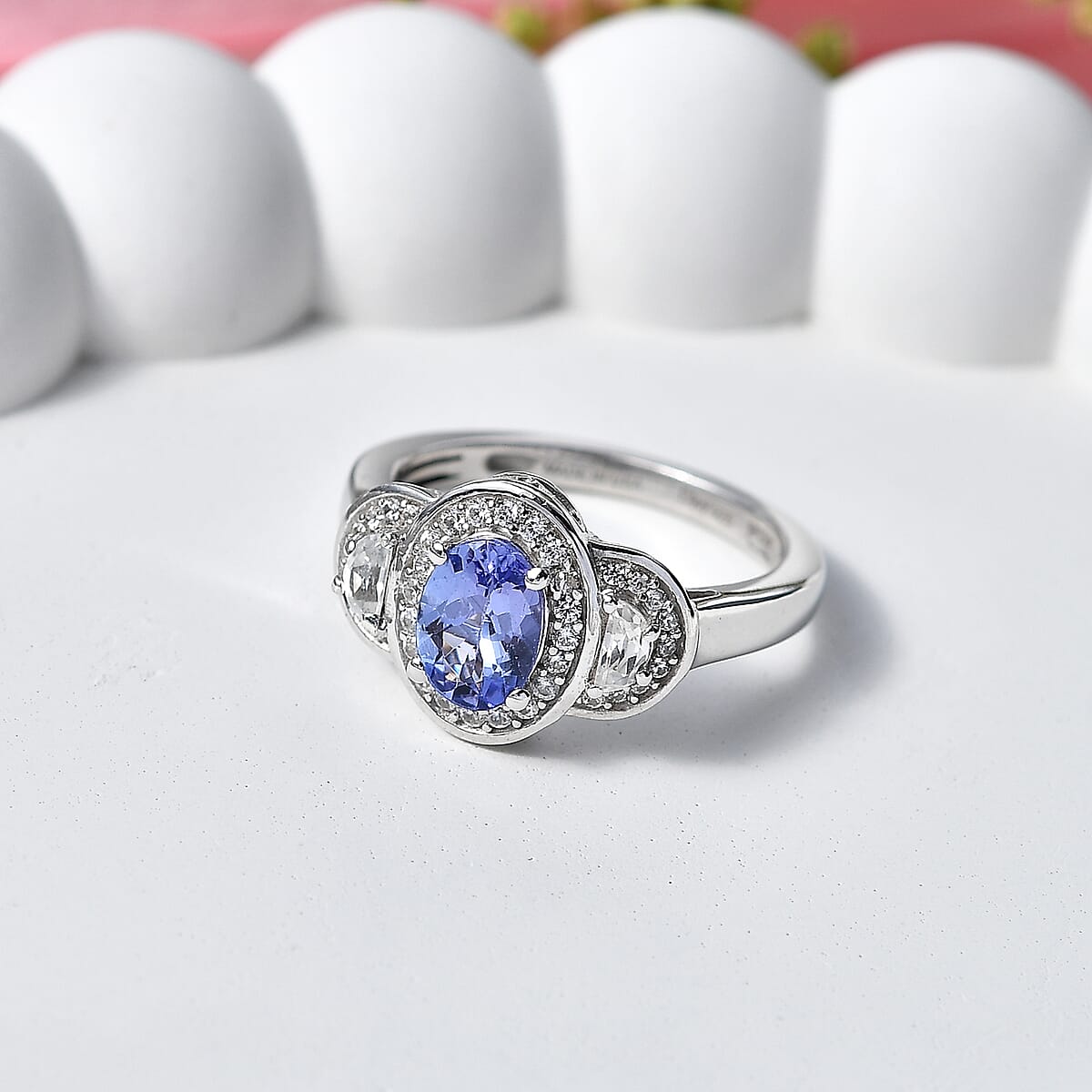 D'Joy Tanzanite, White Zircon Ring in Rhodium Over Sterling Silver (Size 10.0) 1.60 ctw image number 1