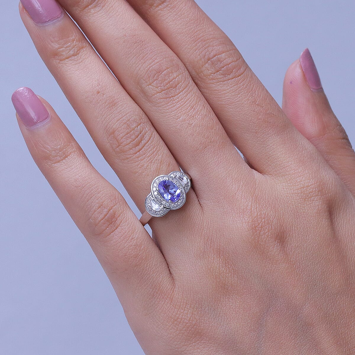 D'Joy Tanzanite, White Zircon Ring in Rhodium Over Sterling Silver (Size 10.0) 1.60 ctw image number 2