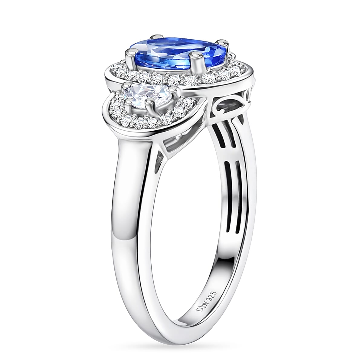 D'Joy Tanzanite, White Zircon Ring in Rhodium Over Sterling Silver (Size 10.0) 1.60 ctw image number 3