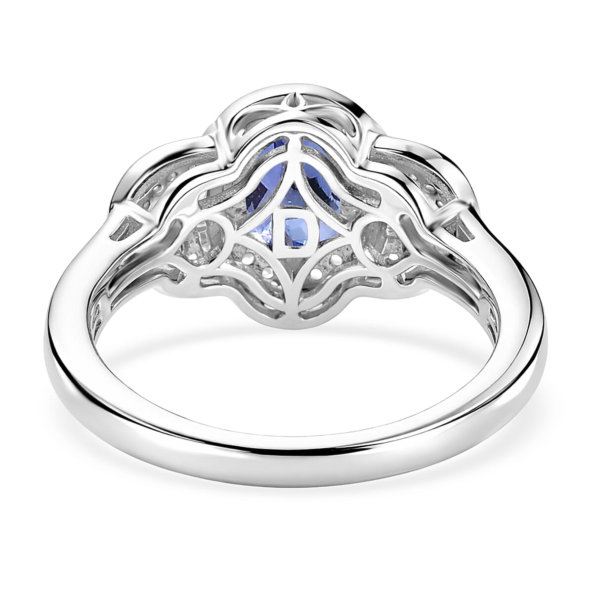 D'Joy Tanzanite and White Zircon 1.60 ctw Tri Stone Harmony Halo Ring in Rhodium Over Sterling Silver (Size 10.0)