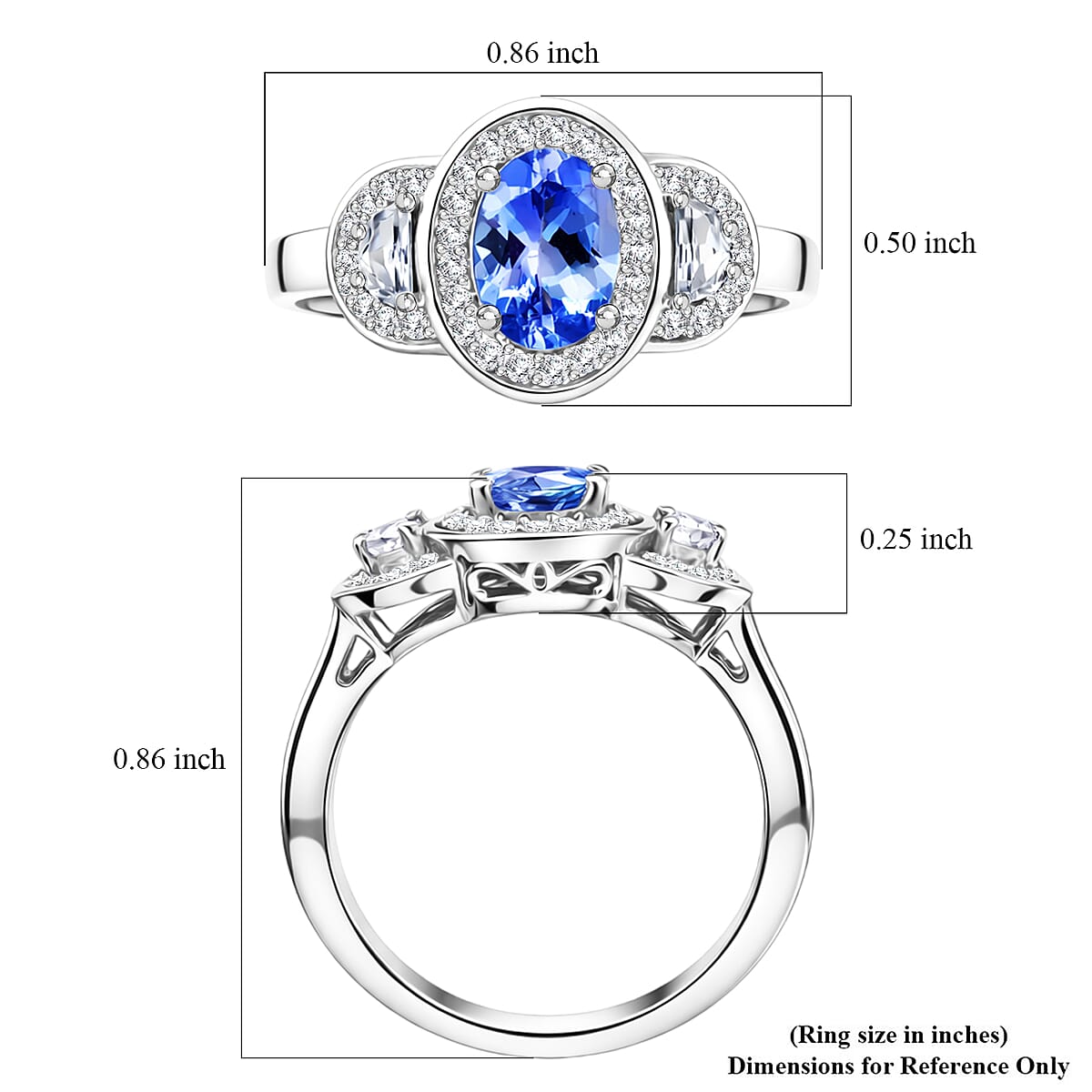 D'Joy Tanzanite, White Zircon Ring in Rhodium Over Sterling Silver (Size 10.0) 1.60 ctw image number 5