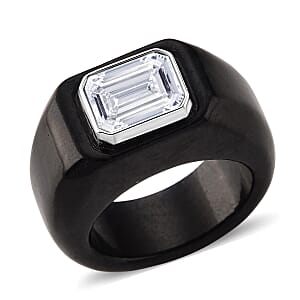 D'Joy Moissanite and Black Jade (D) 62.35 ctw Ring in Rhodium Over Sterling Silver (Size 11.0)
