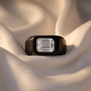 D'Joy Moissanite and Black Jade (D) 62.35 ctw Ring in Rhodium Over Sterling Silver (Size 11.0)