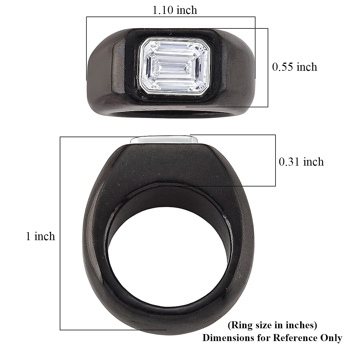 D'Joy Moissanite and Black Jade (D) 54.85 ctw Men's Ring in Rhodium Over Sterling Silver (Size 11.0)