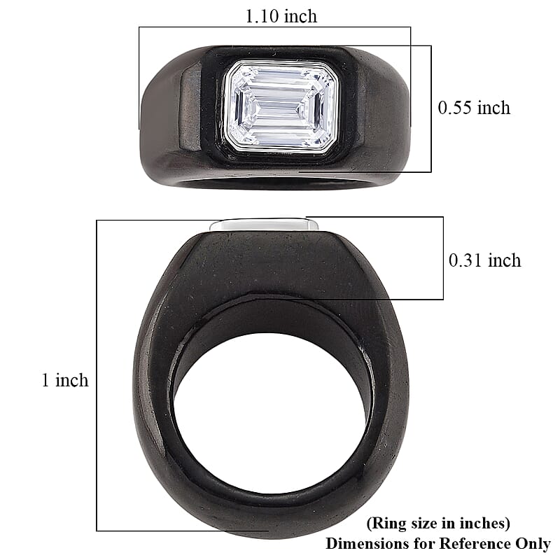 D'Joy Moissanite and Black Jade (D) 54.85 ctw Men's Ring in Rhodium Over Sterling Silver (Size 12.0)