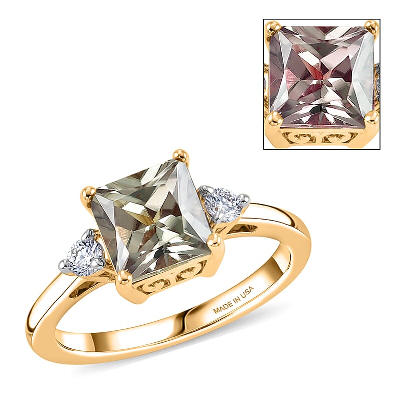 Princess Cut AAA Turkizite and Luxuriant Lab Grown Diamond G-H SI 2.25 ctw Golden Dusk Solitaire Ring in 18K Vermeil Yellow Gold Over Sterling Silver (Size 10.0)