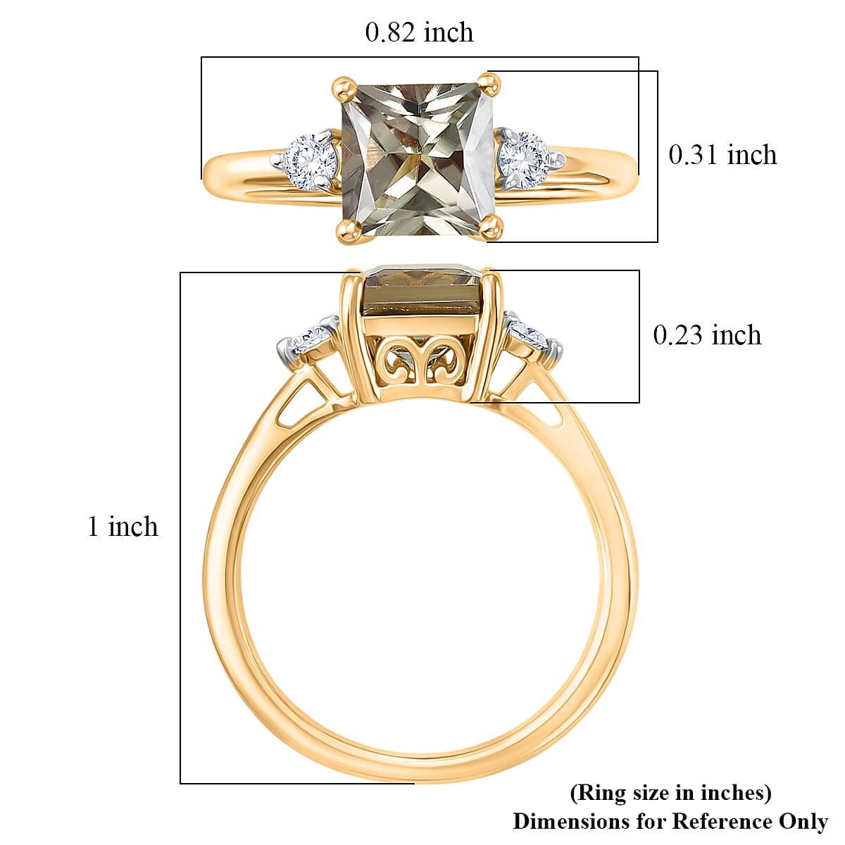 Princess Cut AAA Turkizite and Luxuriant Lab Grown Diamond G-H SI 2.25 ctw Golden Dusk Solitaire Ring in 18K Vermeil Yellow Gold Over Sterling Silver (Size 10.0)